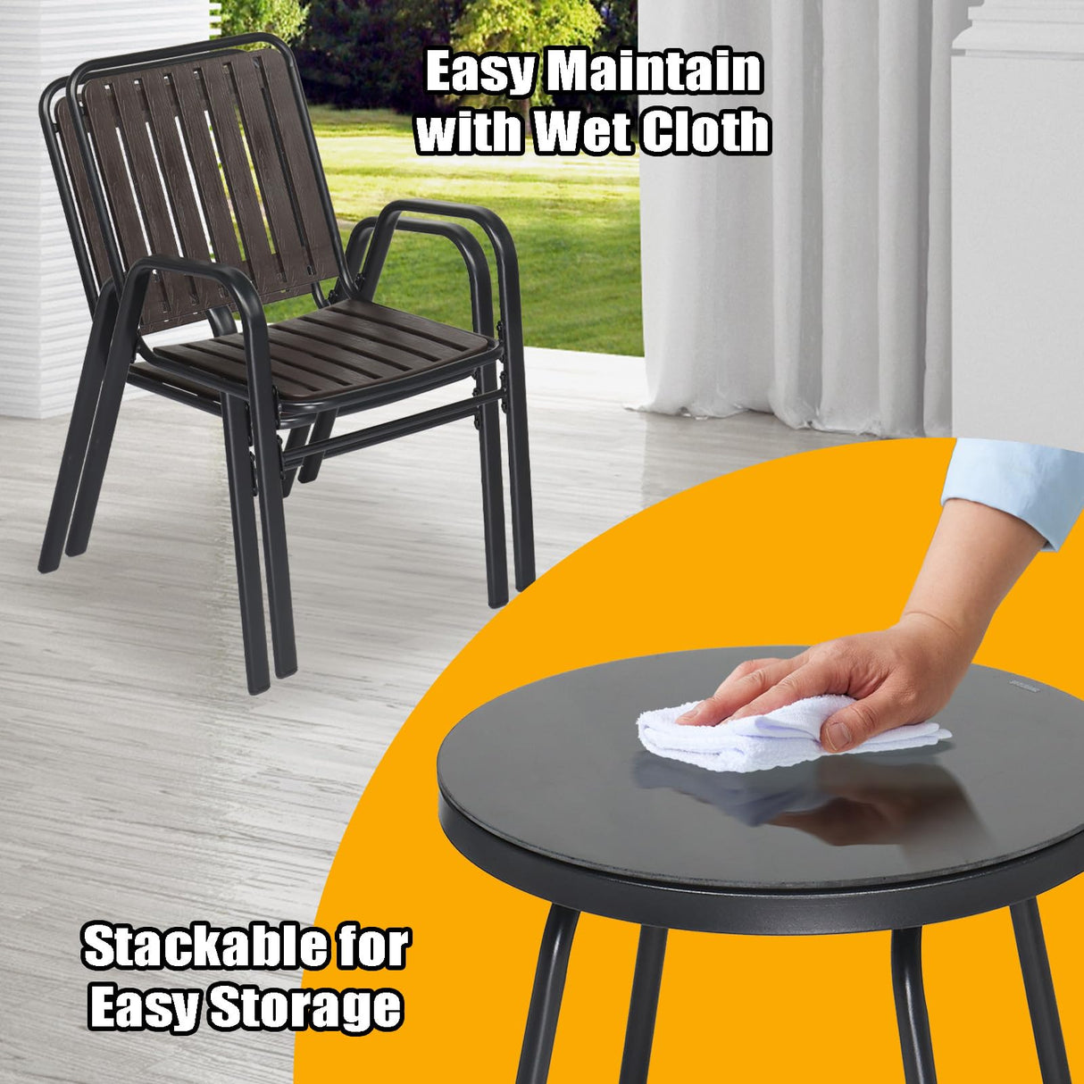 VINGLI 3 Piece Patio Furniture Set Metal Patio Chairs Set of 2 w/PP Backrest and Seat, Outdoor Bistro Set for 2 Porch Furnitutre, Yard, Balcony VINGLI