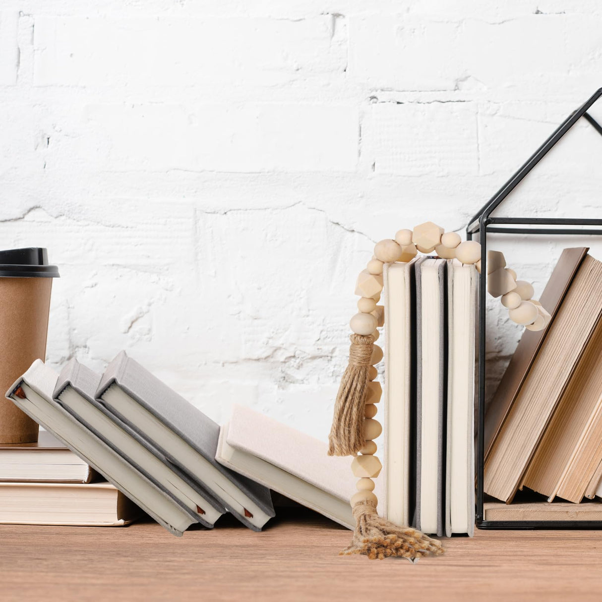 Feifeiya 3 Pieces Faux Decorative Books Set for Home Decor Fake Books for Shelves Coffee Table Stacked Linen Covered Decoration with Wood Bead Bookends Gift for Display in Living Room Farmhouse Feifeiya