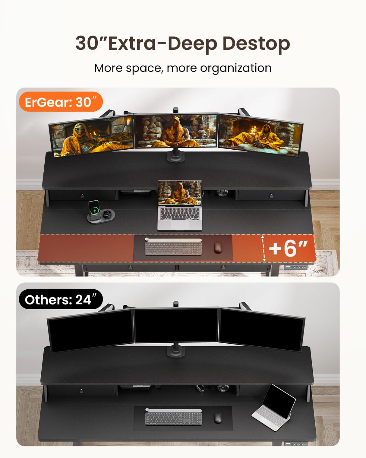 ErGear Electric Standing Desk with Drawers, 48" x 30" Height Adjustable Desk with Storage, 4 Memory Preset Computer Home Office Desk with Cable Management Tray, Black ErGear