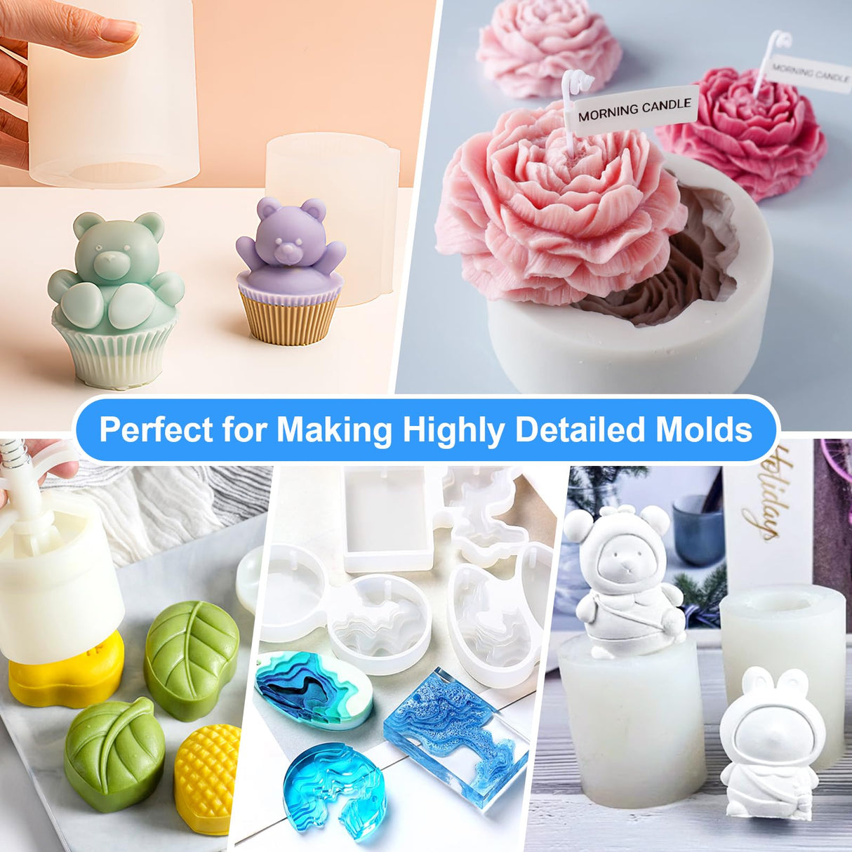 MITINU Silicone Mold Making Kit, 38.8oz 15A Elastic Liquid Silica Gel for Casting Resin molds and Candle & Soap Mold,Fast Cure Translucent Platinum Silicone Rubber MITINU