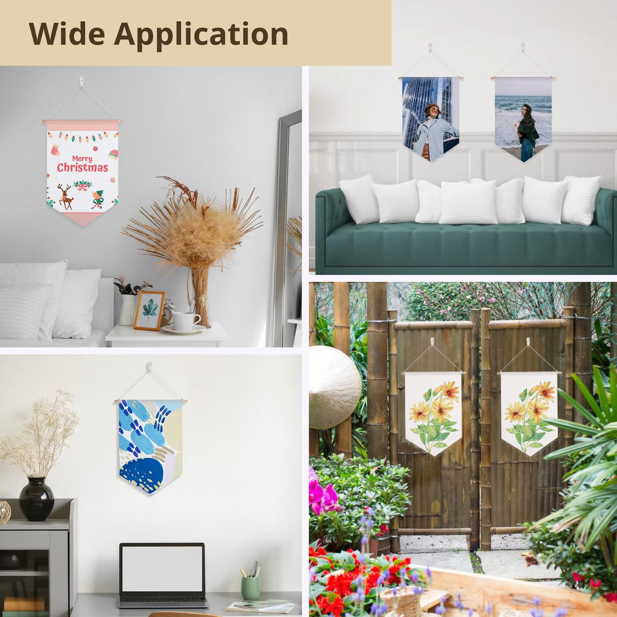 Anjetan 8 Pcs Sublimation Blank Banners, 11.8×17.7in Waterproof Canvas Custom Banners with Wood Sticks/Hanging Ropes/Traceless Nails, Paintable White Banner Signs for Indoor Outdoor Display Anjetan