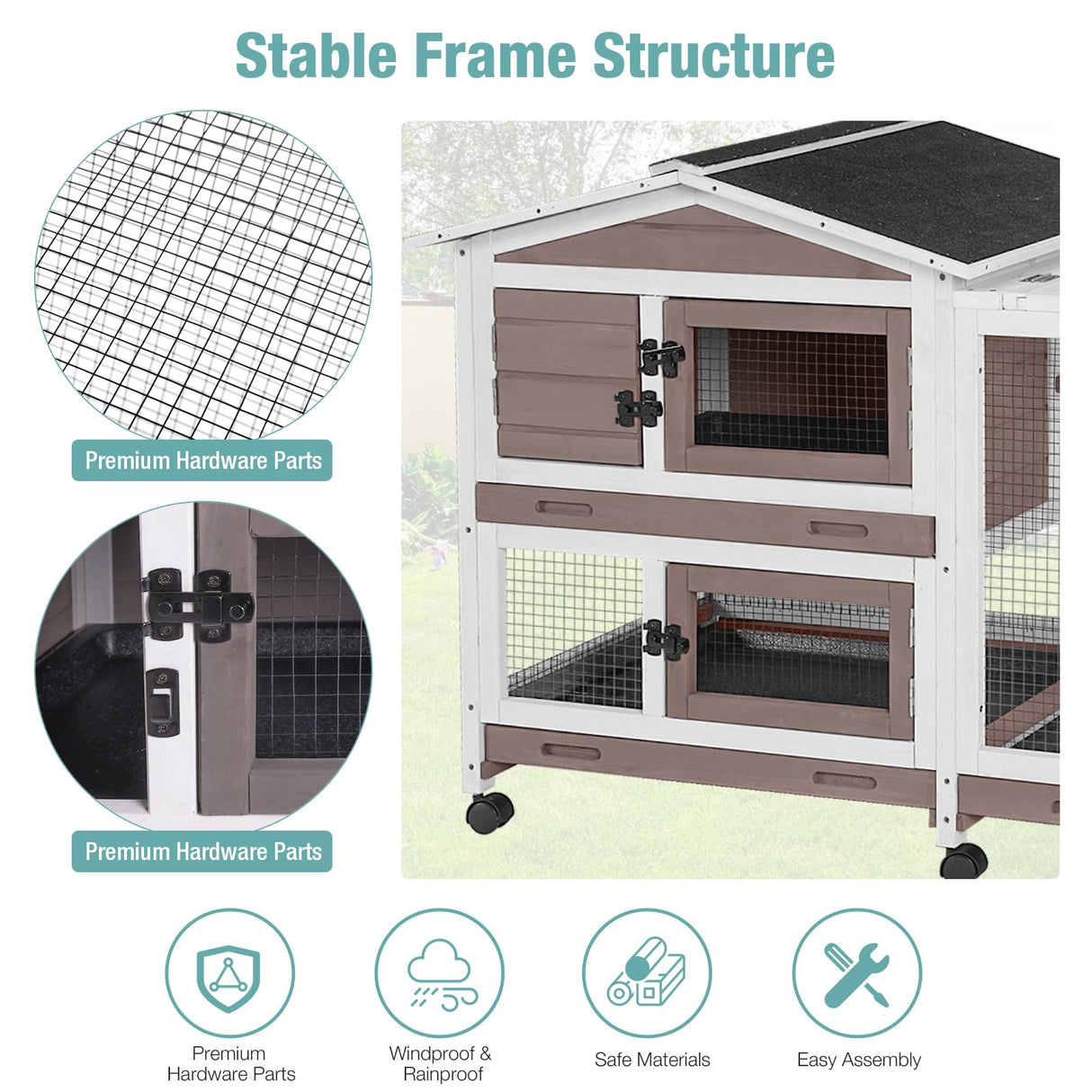 Suumerpety Rabbit Cage,Indoor Rabbit Hutch with Matel Frame and Pull Out Tray,Bunny Hutch Chicken Coop with Run (Brown) Suumerpety