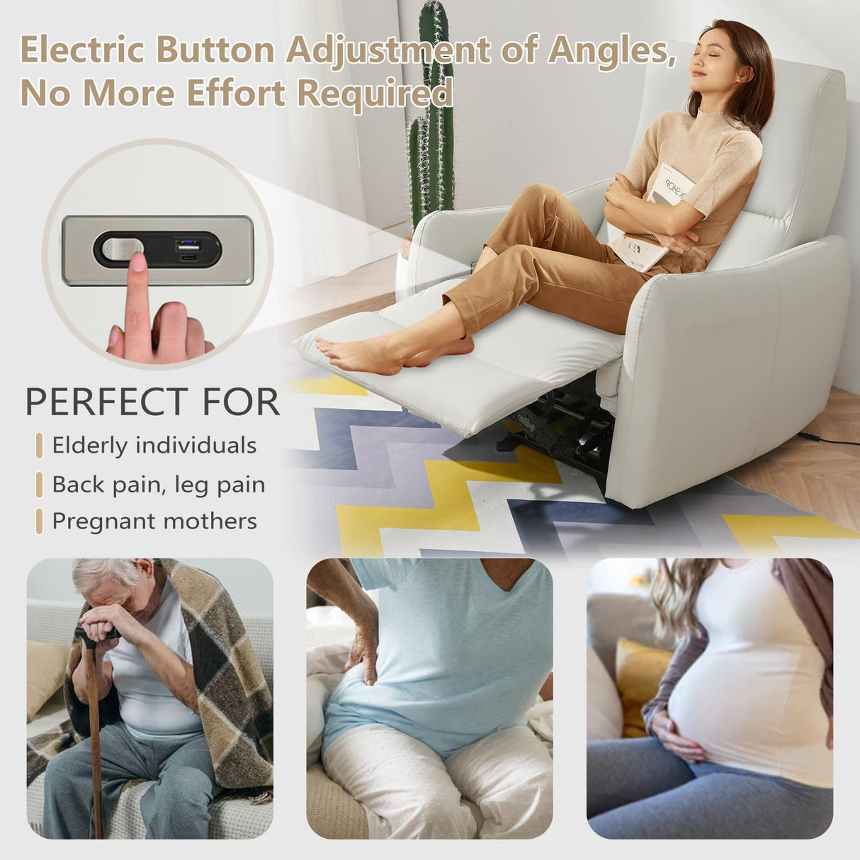 cinkehome Wall Hugger Power Recliners for Small Spaces, Electric Recliners with USB, Modern RV Recliner Chair for Living Room, Apartment cinkehome