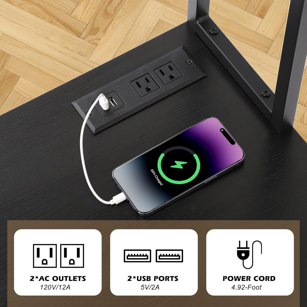 MAGIC UNION Bakers Racks Kitchen Microwave Stand Cabinet with 10 Gallon Trash Can Bin Cabinet and Power Outlet, 6-Tiers Farmhouse Coffee Bar Table Station with 6 Hooks and Storage Shelf, Black (Black) MAGIC UNION