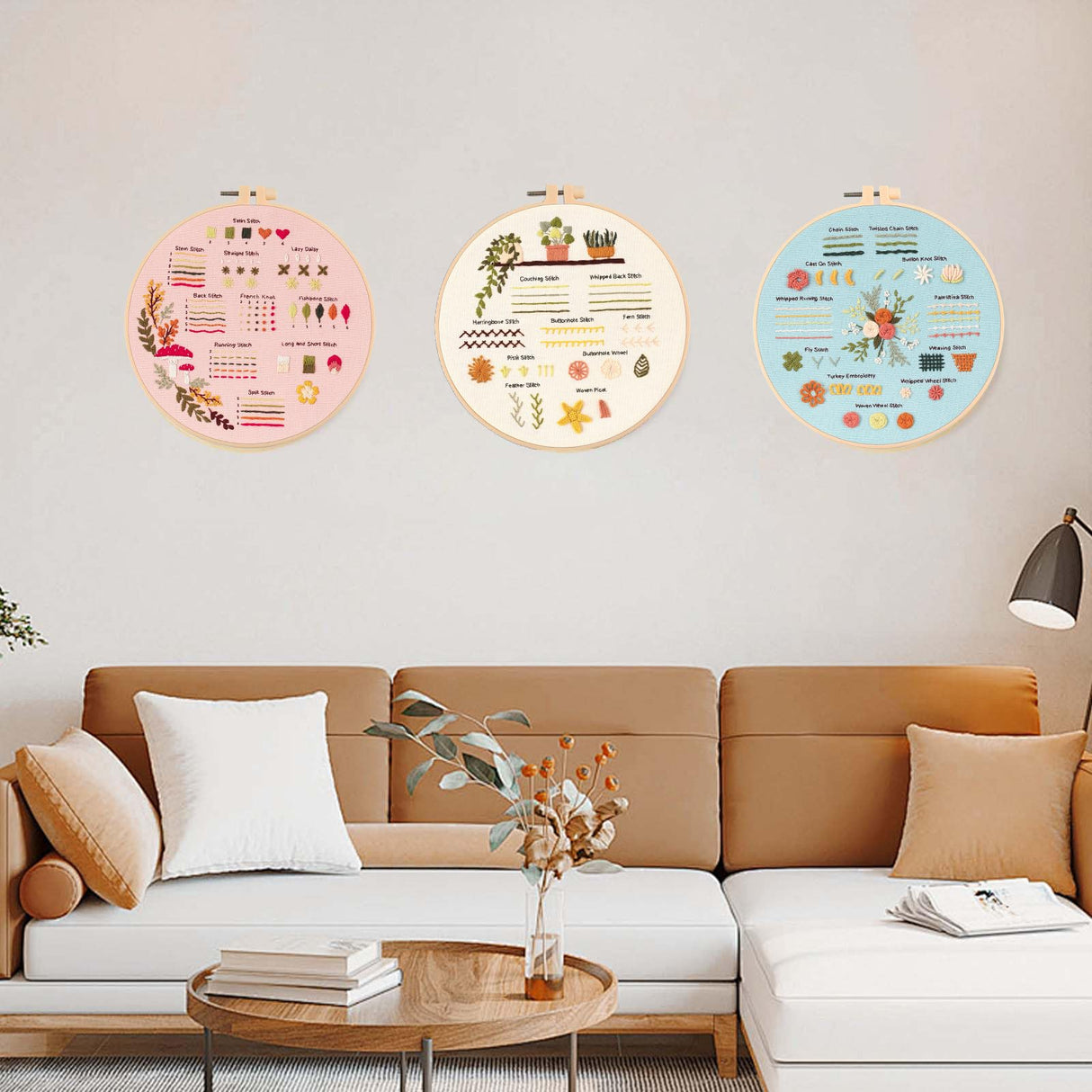 JOINRUN Embroidery Starter Kit for Beginner DIY: 3 Sets Adults Cross Stitch Kit, for Craft Lover Learn Hand Stitch, Includes Stamped Pattern,Hoop, Easy to Follow Instruction and Video JOINRUN