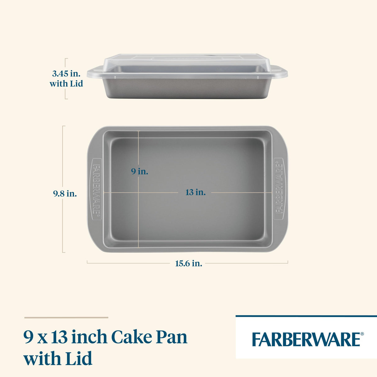 Farberware Nonstick Bakeware Baking Pan With Lid / Nonstick Cake Pan With Lid, Rectangle - 9 Inch x 13 Inch, Gray Farberware