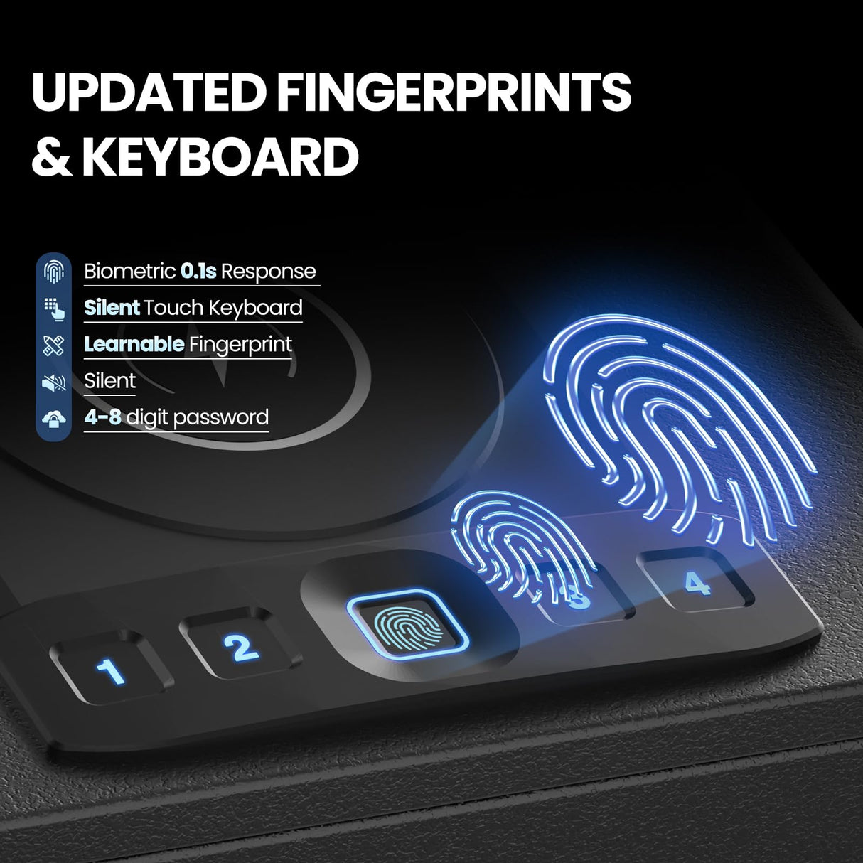 Grimtron Biometric Gun Safe for Handgun with Wireless Charging,Pistol Safe Quick Access Auto Open, Silent Mode and Adapter Nightstand Pistol-Safe up to 4 pstols (Black) Grimtron