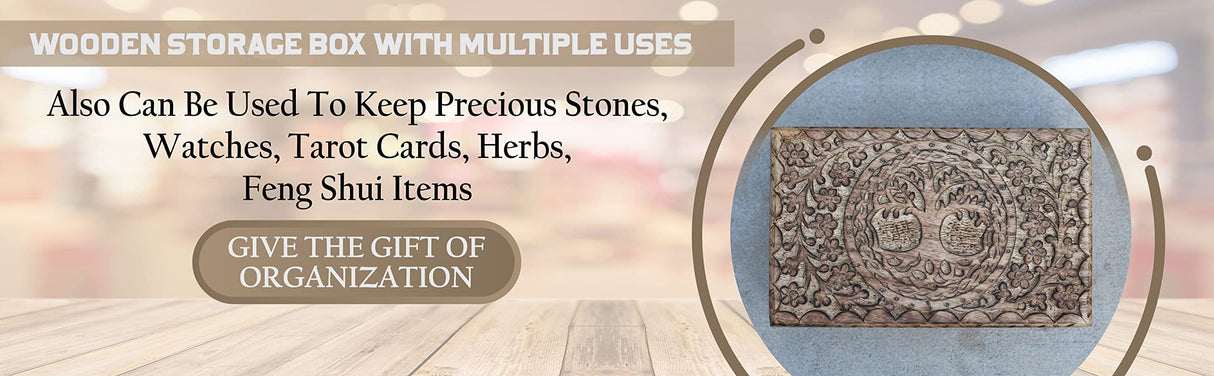 DharmaObjects Hand Carved Tree of Life Wooden Box Keepsake Storage Multi Utility DharmaObjects