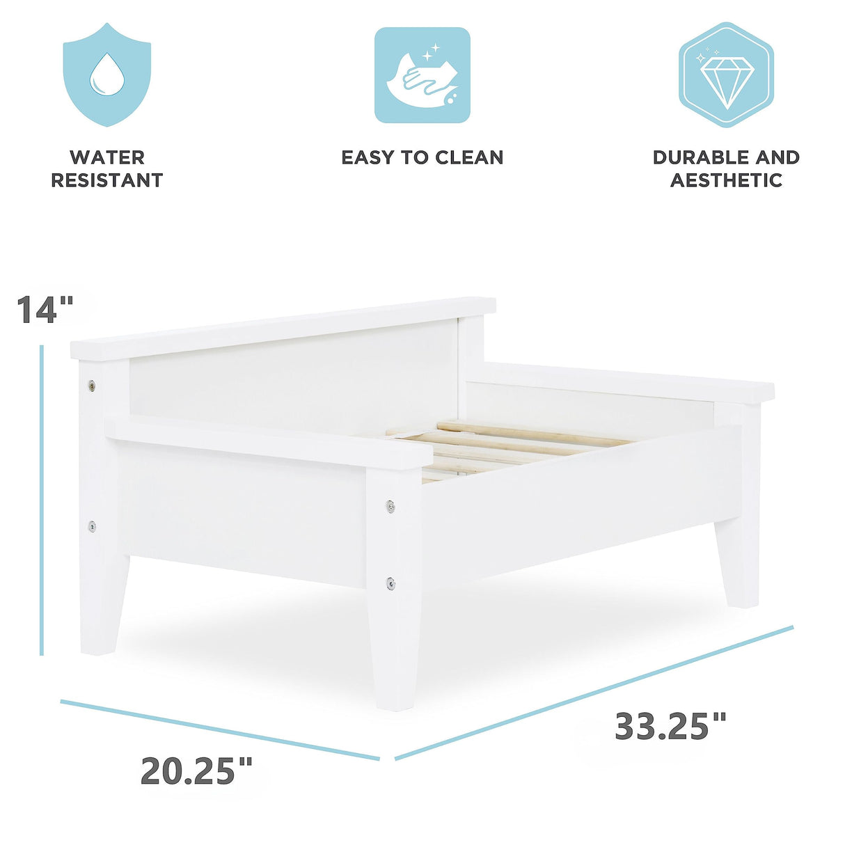 TailZzz Wooden Dog Bed with Water-Resistant Mattress, Small to Medium Elevated Pet Bed with Calming Pet Mattress, Greenguard Gold Certified, Modern Dog Couch, Winston, White TailZzz
