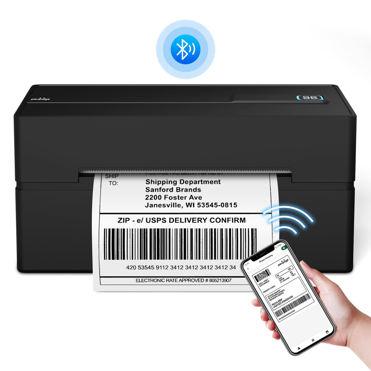 PeriPage Bluetooth Thermal Shipping Label Printer,Wireless 4x6 Shipping Label Printer for Shipping Packages,Support iPhone iPad Android Windows & Mac,Used for Amazon, Ebay,Shopify, Etsy, USPS. PeriPage