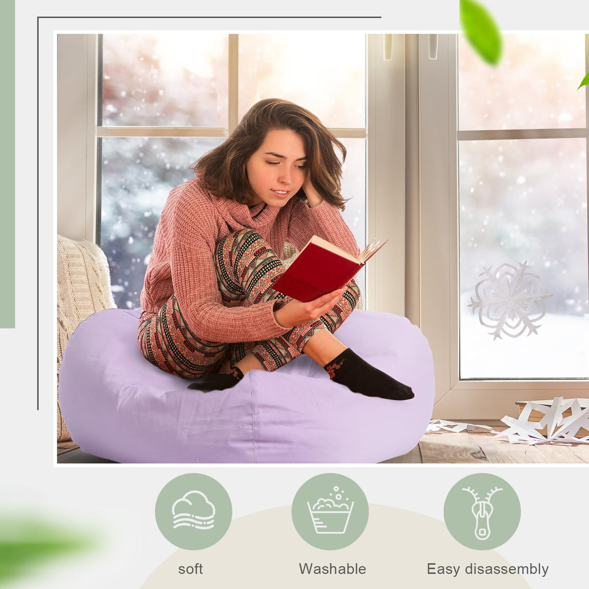 Sliner 2 Pcs Stuffed Animal Storage Bean Bag Chair Cover for Kids Adults (no Filler) Large Stuffable Zipper Beanbag Cover for Organizing Plush Toys or Memory Foam(Green and Purple, Small) Sliner