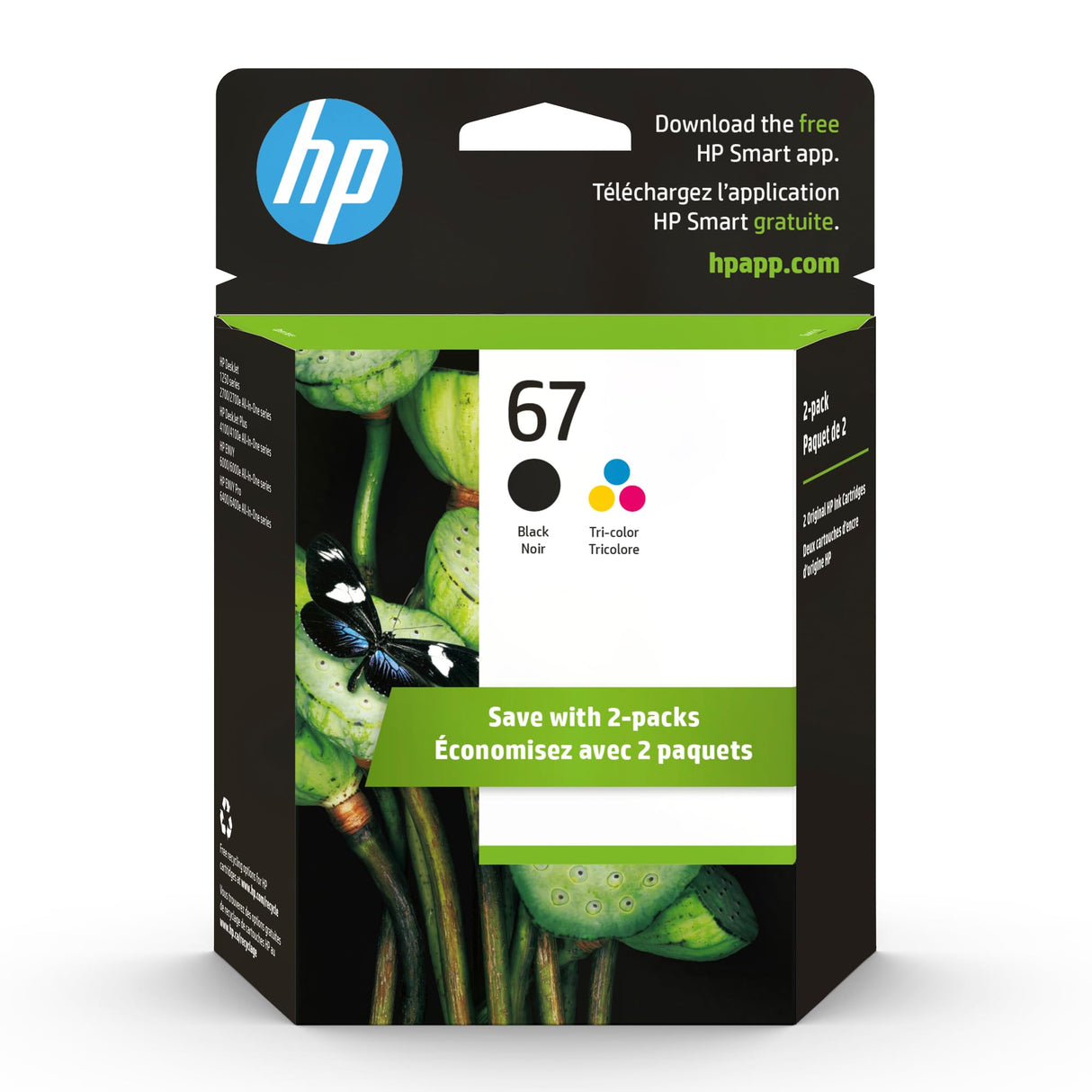 HP 67 Black/Tri-color Ink Cartridges (2 Pack) | Works with HP DeskJet 1255, 2700, 4100 Series, HP ENVY 6000, 6400 Series | Eligible for Instant Ink | 3YP29AN HP