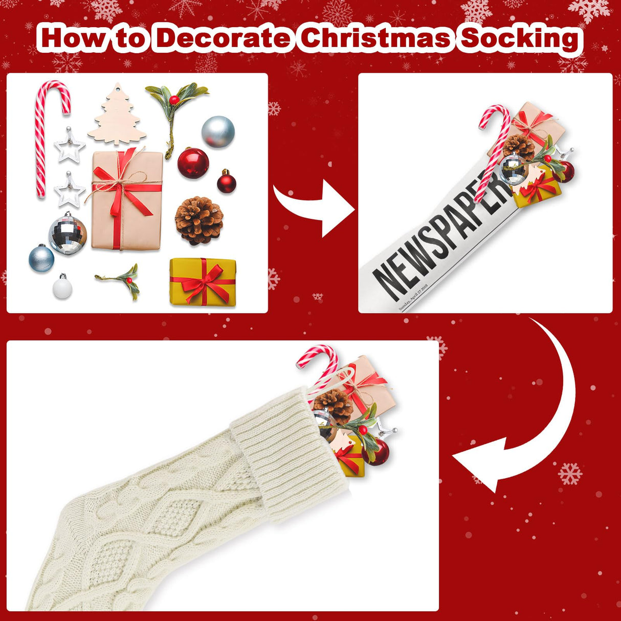 chamvis Christmas Stockings Cable Knitted Xmas Stockings, 4 Pack 18 Inches Fireplace Hanging White Christmas Stockings for Family Xmas Holiday, Christmas Tree, Fireplace Decorations chamvis