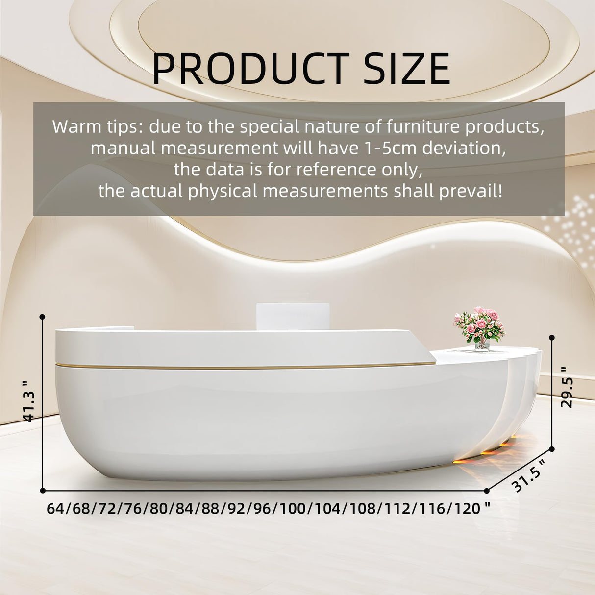 odrma Receptionist Desk, Circumferential Arc Design Reception Desk with Counter Ships in One Piece, No Assembly Required, for Salon Reception Room Office Checkout Counter Customized Logo odrma