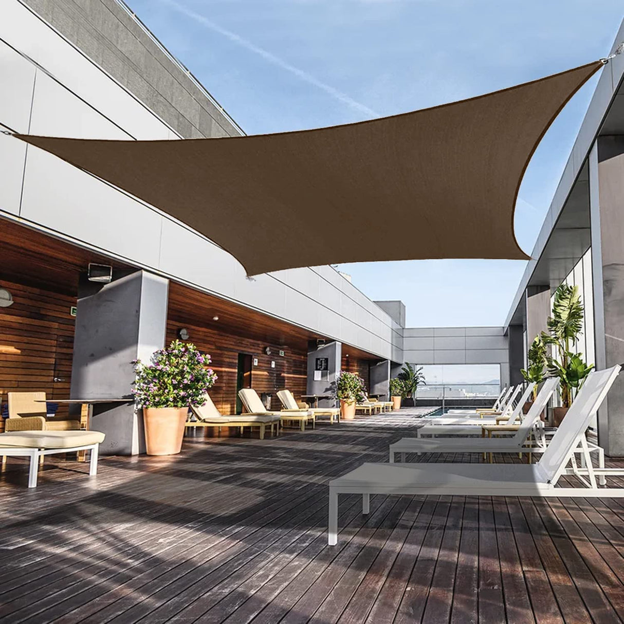 AwnPro Square Shade Sail 18' x 18' Canopy to Block Sunlight for Outdoor Patio Garden Patio Deck Pergola (Brown) AwnPro