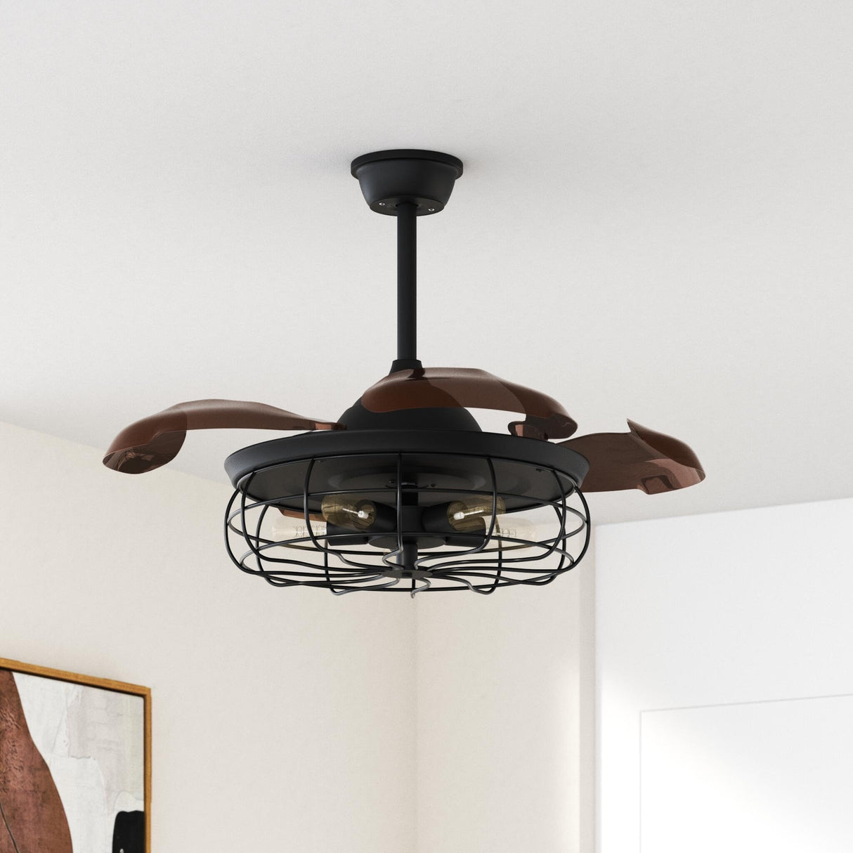 DuMaiWay 36" Caged Ceiling Fan with Lights, Industrial Retro Ceiling Fans with Remote Controller Vintage Style for Farmhouse/Living Room/Bedroom/Restaurant 5 Lights 4 Fan Blades Black DuMaiWay