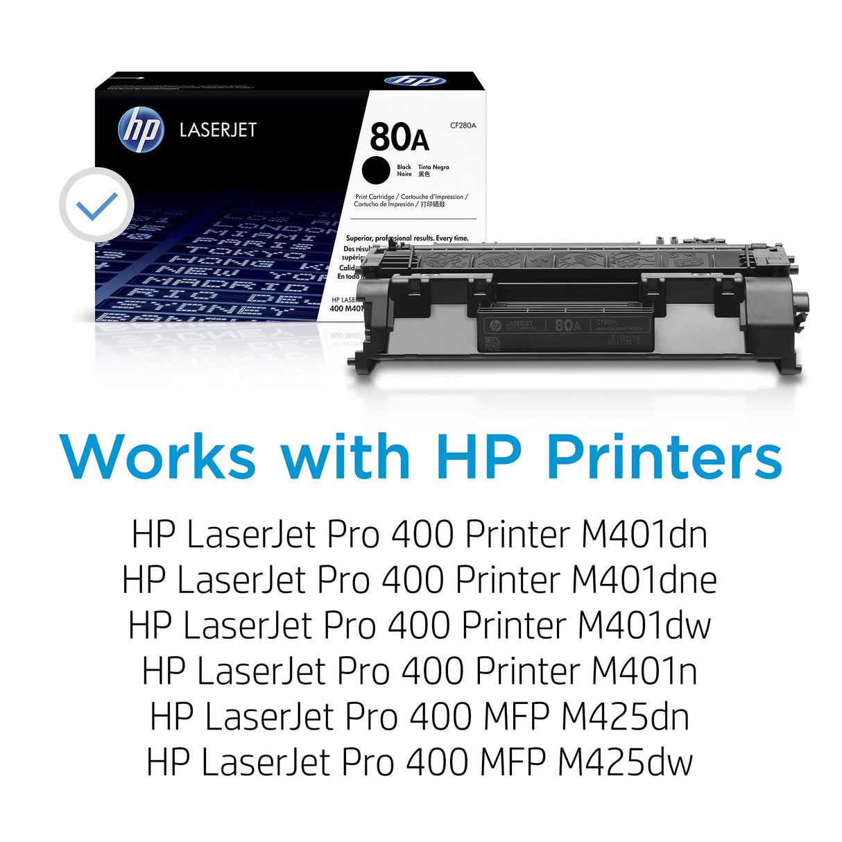 HP 80A Black Toner Cartridge | Works with HP LaserJet Pro 400 M401 Series, HP LaserJet Pro 400 MFP M425 Series | CF280A HP