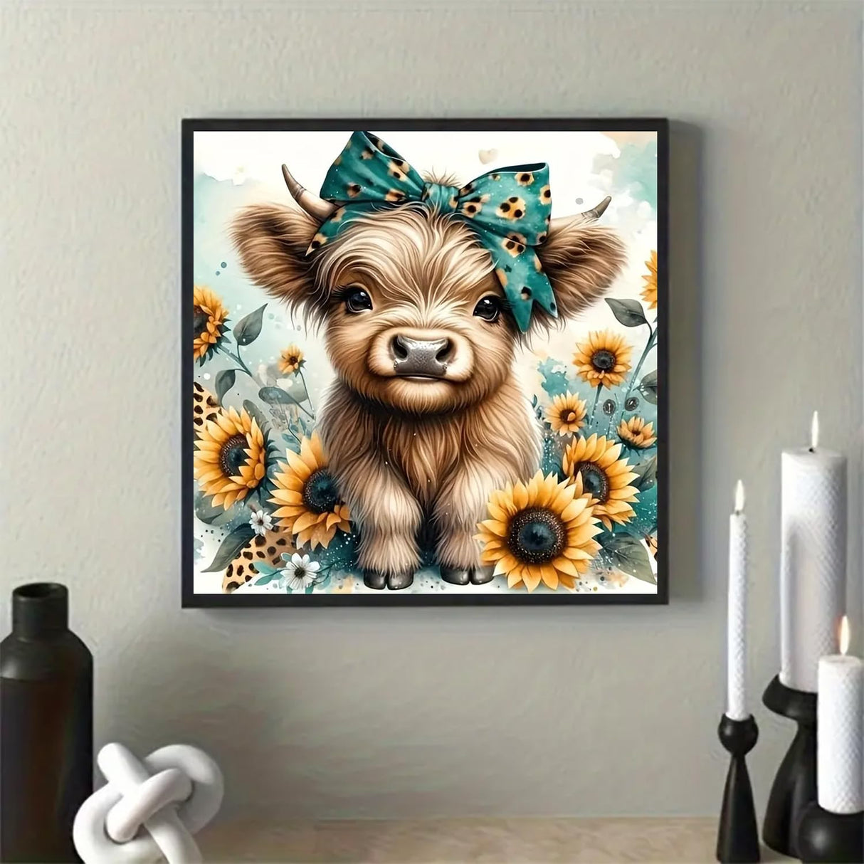 Diamond Art Painting Kits for Adults, Cow 5D Diamond Painting Dots Art Kits for Adults Beginner, DIY Highland Cow Full Round Gem Crystal Art Paint by Diamond, Home Wall Decor 12 x 12 in BYGFHLYW