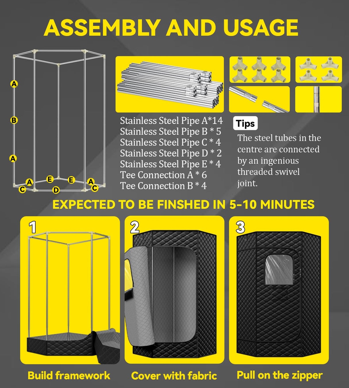 Portable Sauna Box for Home, Personal Steam Nurecover Saunas Tent at Home Use, ๐๐๐๐๐ ๐๐ Steamer, Pentagon Design with Higher Temperature & Lager Space 2.9โ x 3.9โ x 5.9โ, Black Tehanld