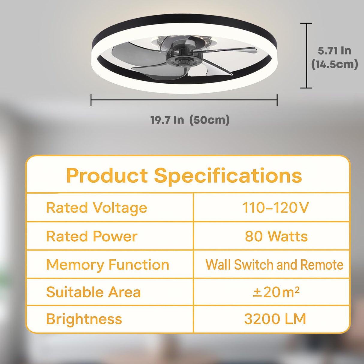 Fszdorj 20'' Ceiling Fan with Light, Upgraded Low Profile Fan, Flush Mount Ceiling Fan, 6 Speeds, Dimmable LED, App & Remote Control, Quiet DC Motor, for Bedroom, Living Room, F115 Black Fszdorj