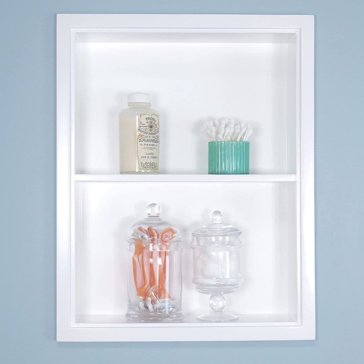Fox Hollow Furnishings 14x18 Sloane Recessed Wall Niche Medicine Cabinet Replacement, in The Wall Bathroom Cabinet Insert Shelf/Shelves, Made in North America, Real Wood, NO MDF, White Plain Back Fox Hollow Furnishings