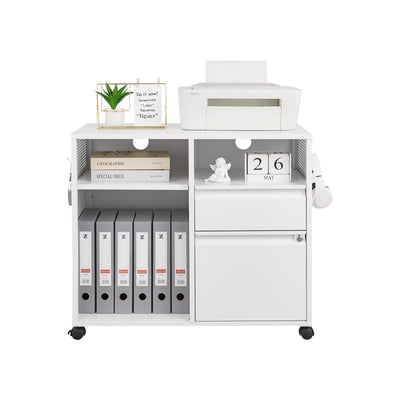 ZAOUS File Cabinet 2 Drawer, Mobile Lateral Filing Cabinet with Lock, Printer Stand Storage File Cabinets with Storage Shelves Fits A4 or Letter Size for Home Office, White