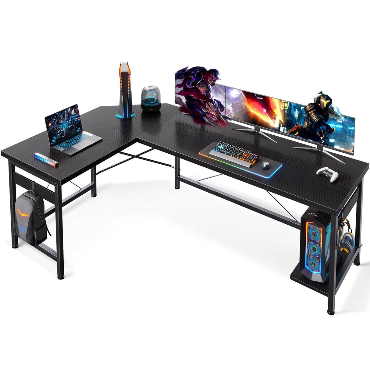 Coleshome 66" L Shaped Gaming Desk, Corner Computer Desk, Sturdy Home Office Computer Table, Writing Desk, Larger Gaming Desk Workstation, Black Coleshome