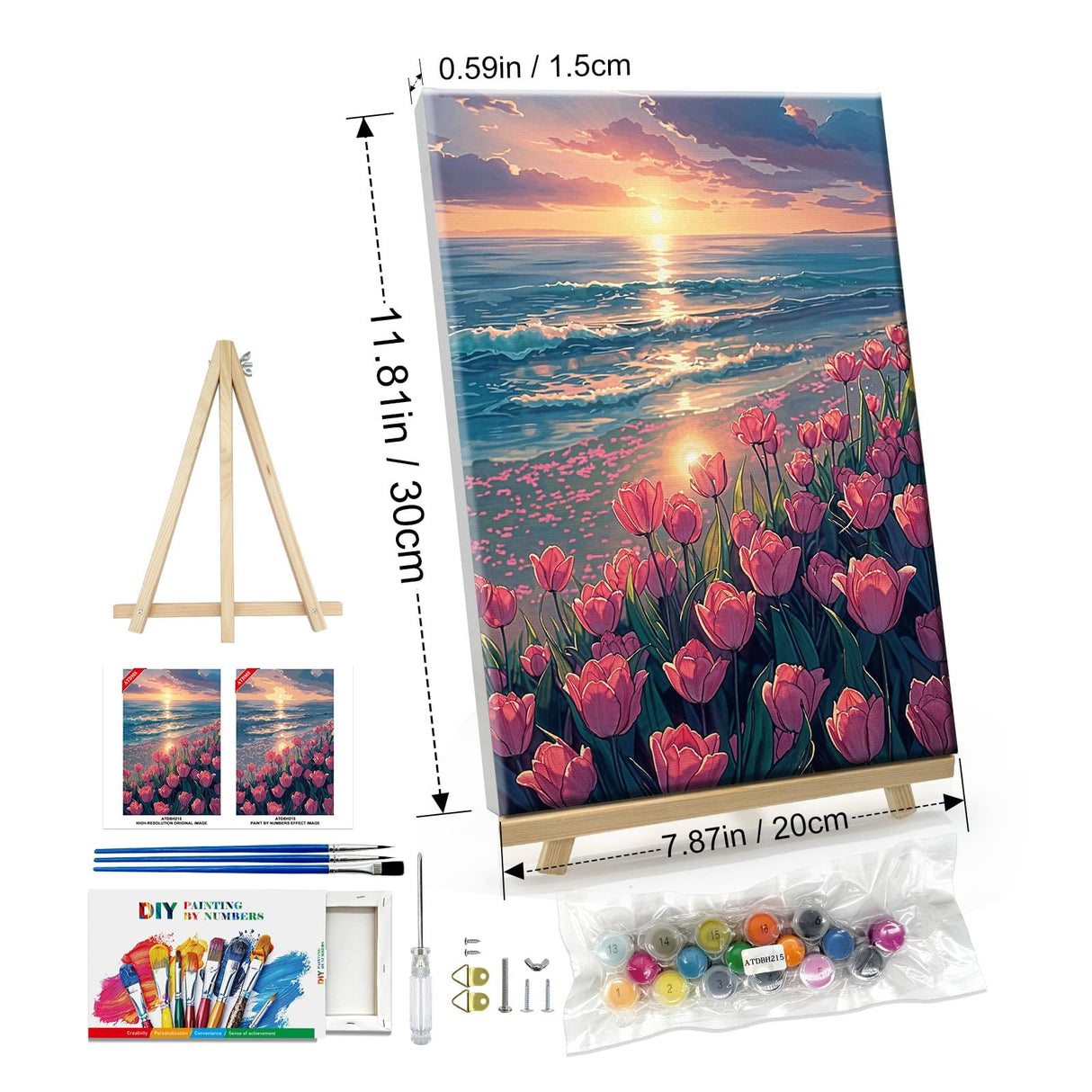 ATDMS Paint by Numbers Kit for Adults with Easel DIY Tulips Adult Paint by Number Kits on Canvas Framed Oil Painting Kits for Wall Hanging Home Room Decor 7.87x11.81 Inch ATDMS