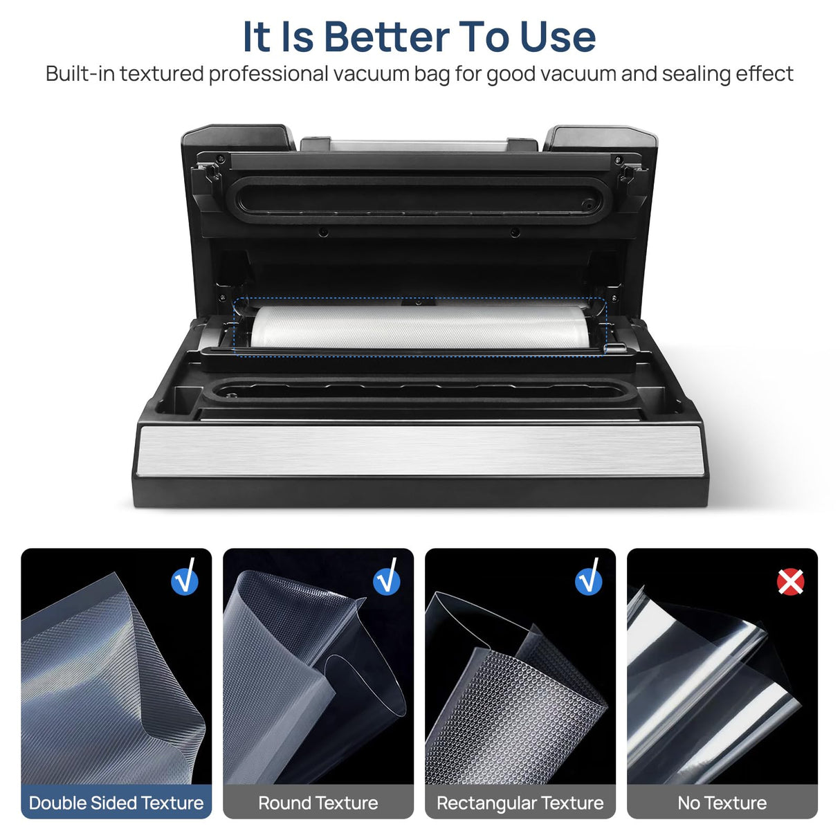 Vakumar Liquid Vacuum Sealer Machine, 90Kpa Vacuum Sealer Machine Preservation Dry/Moist/Liquid Modes, LED Indicator Light, Handle Locked Design, Built-in Cutter and Bag Storage, Removable Drip Tray Vakumar