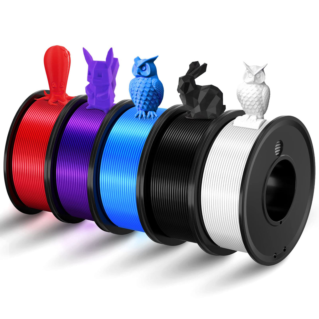 Haosegd 3D Printer Filament PLA 1.75mm 3-D Printing Materials 5 Colors Bundle Print Filiment 1.75 mm White Black Red Blue Purple Dimensional Accuracy ±0.02mm Fillament Spool Vacuum Packaging 250G X 5 Haosegd