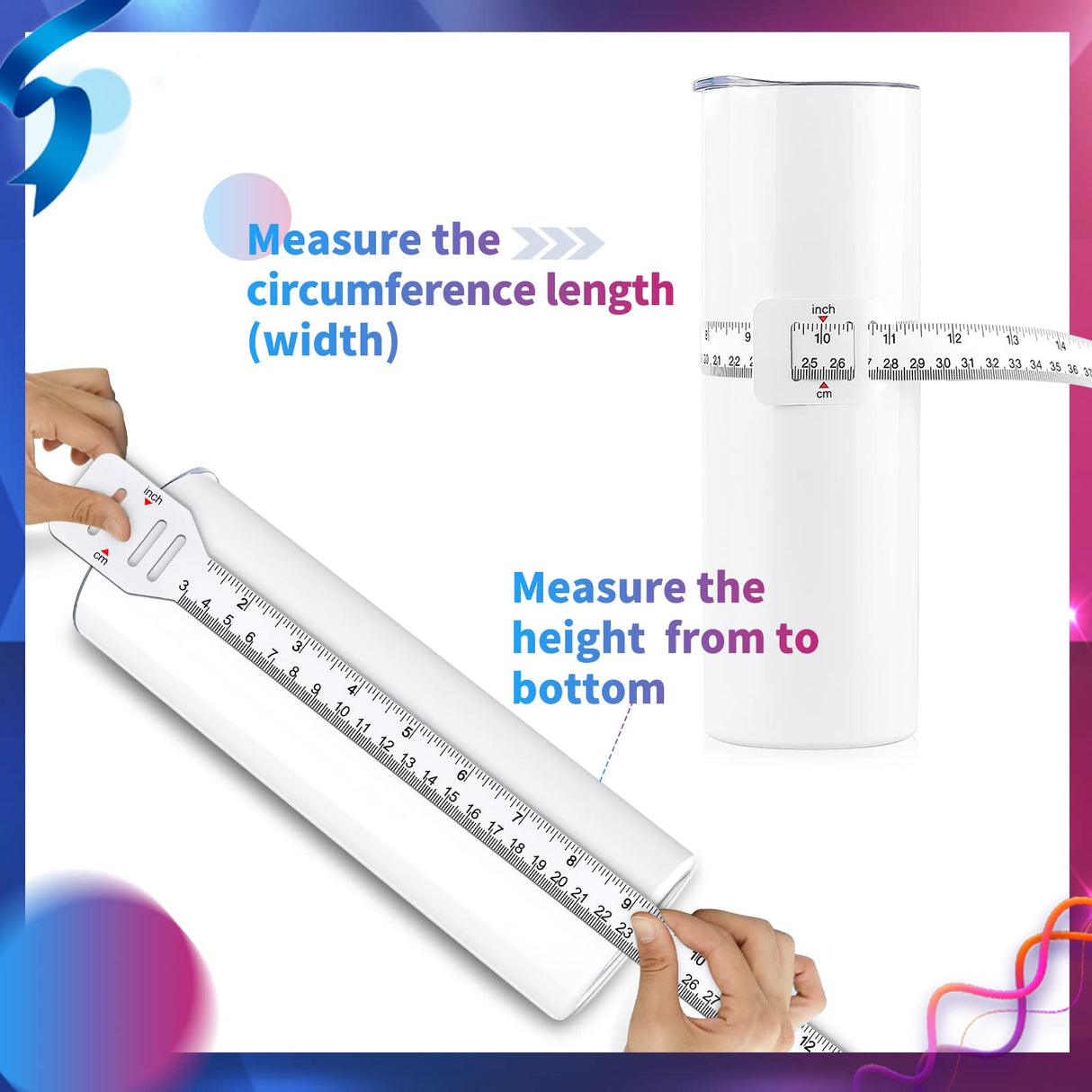 2 Pack Sublimation Blanks Tumblers Width Measurer, Easily Measure The Height and Width of Your Sublimation Tumblers, Use for Heat Press Sublimation Blanks Tumblers Skinny Straight Cup SZLTZK
