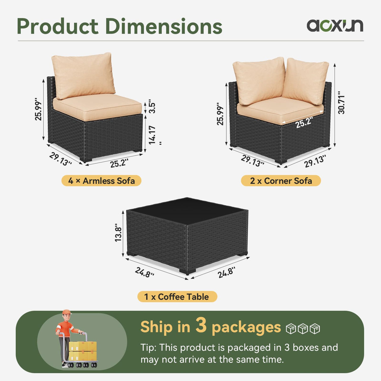 Aoxun 7 Piece Patio Furniture Set Rattan Rattan Patio Sectional Sofa Set Outdoor Seating Furniture with Thickened Cushion, Beige Aoxun