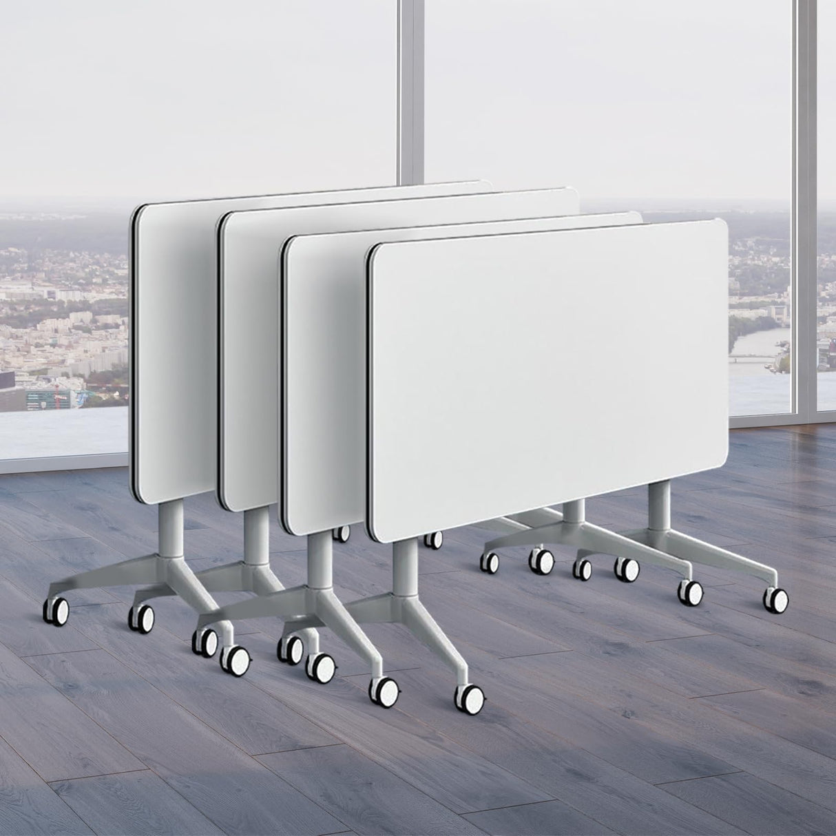 Conference Room Table Folding Conference Table, Modern Mobile Training Table with Wheels, White Foldable Seminar Meeting Tables for Office Meeting Conference Room (2pack 55.1in) Lrxmastery