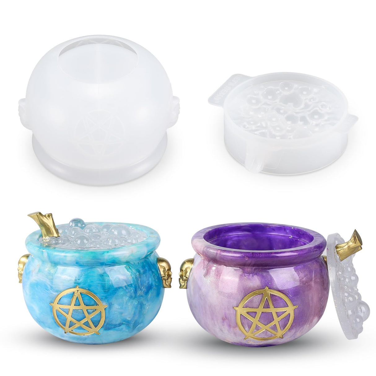 LET’S Resin Witch Cauldron Resin Mold, Halloween Resin Molds, 3D Jar Resin Molds Silicone 4.7'' Width, Large Jar Molds for Epoxy Resin Casting Craft, Storage Box,Candy Container,Candle Holder LET'S RESIN