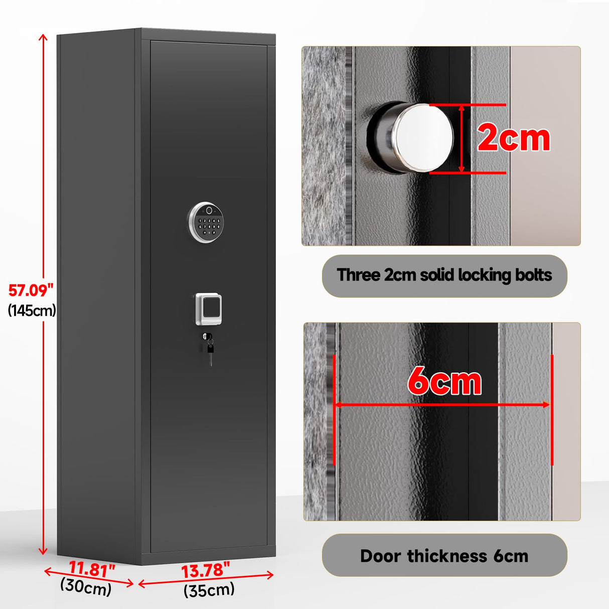 Gun Safe for Rifles and Pistols, 10-15 Large Gun Cabinet Gun Safes for Home Adjustable Rack and Biometric Fingerprint Locking Cabinet, Fireproof, No Assembly Required (11.81"D x 13.78"W x 57.09"H) Notmise