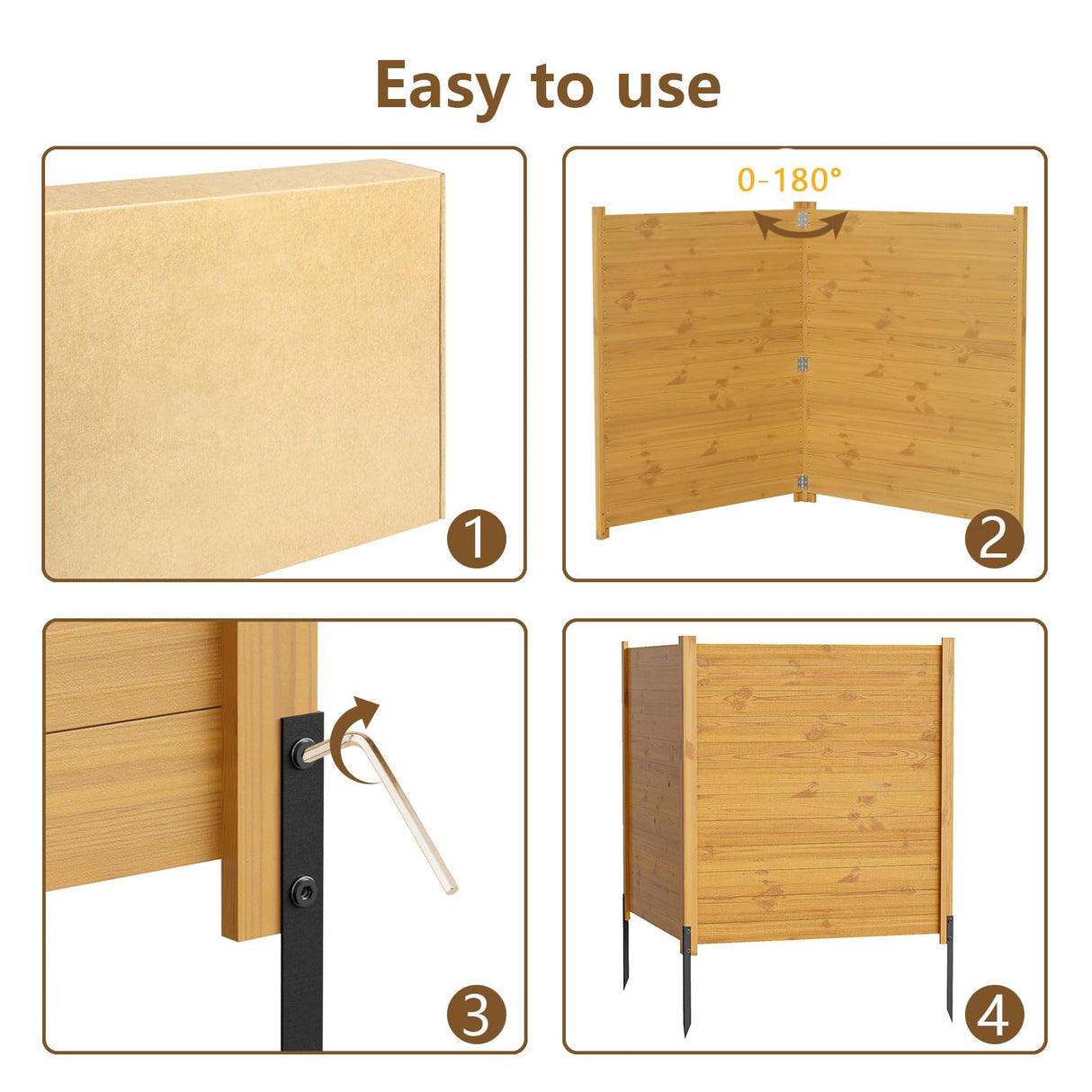 ROOMTEC 38"W X 42"H Air Conditioner Fence Panels, 4 Panels Privacy Fence for Outside Privacy Screens Trash Can Enclosure with Metal Stake,Trash Can Screen Fence Pool Equipment Fence, Seamless Wood ROOMTEC