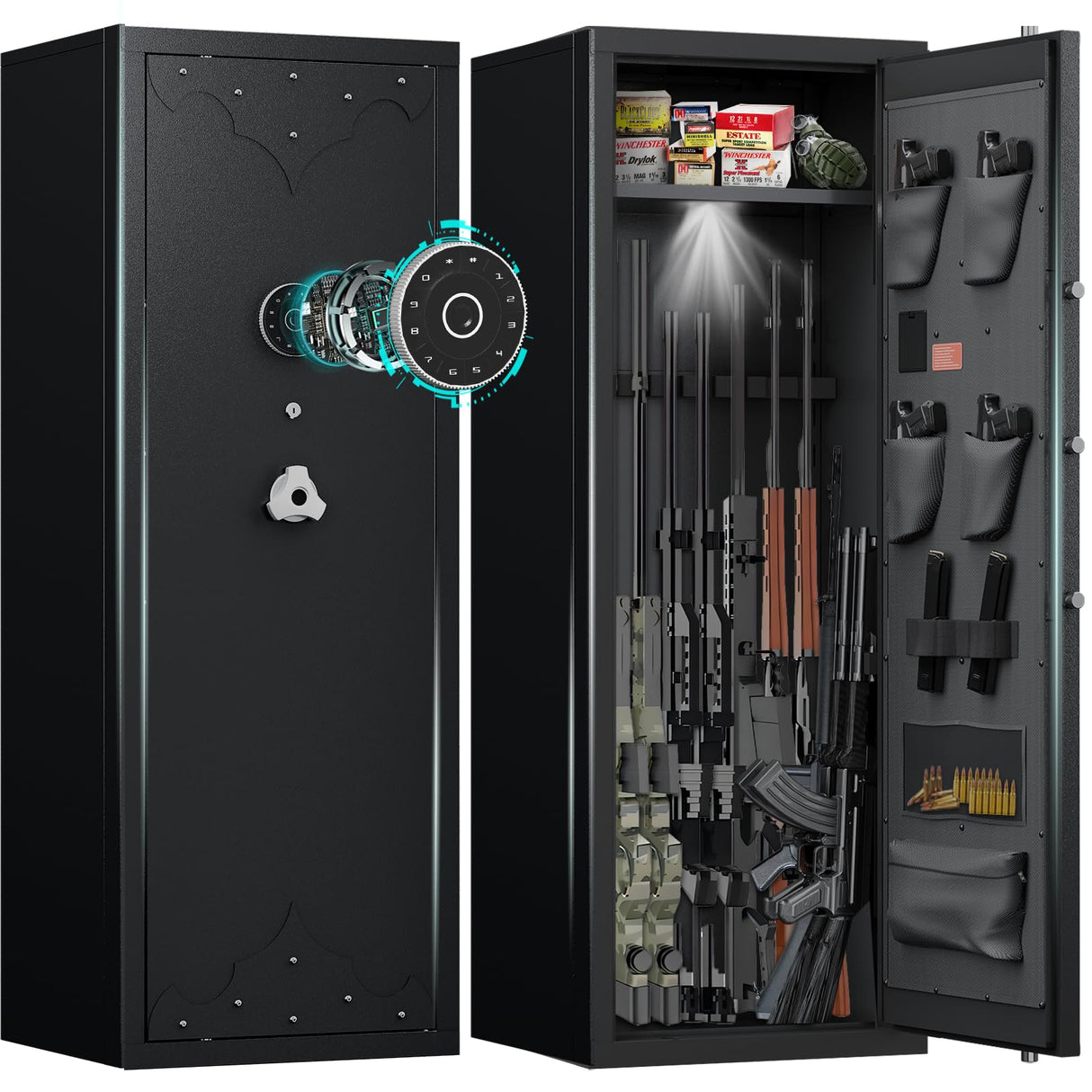 KAER 12-15 Gun Safe,Long Gun Safe for Home Rifle and Pistols, Large Unassembled Rifle Safe with 3 Removable Gun Racks, Digital Gun Cabinet with 4 Pistol Pockets KAER