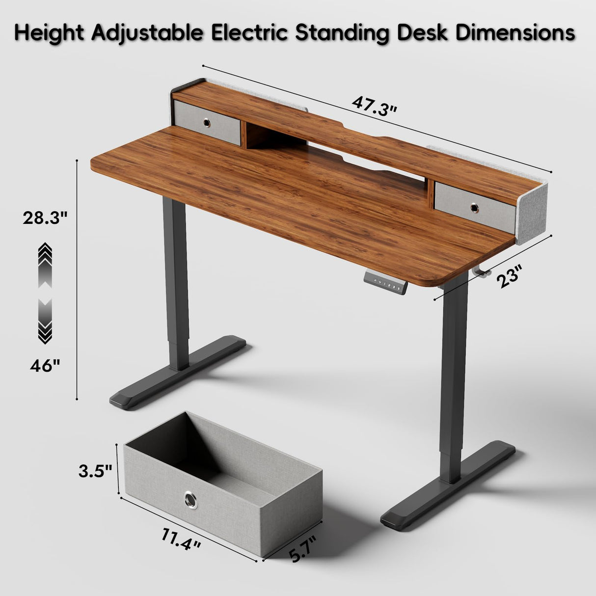 TRALT Electric Standing Desk 48 Inch Height with 2 Drawers-Adjustable Height Desk with Storage Shelf - Sit Stand Up Workstation (Rustic Brown, 48X24 Inches) TRALT