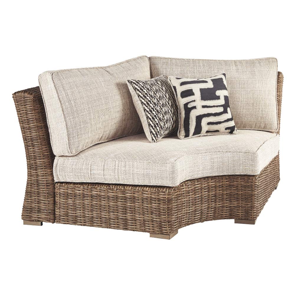 Signature Design by Ashley Beachcroft Farmhouse Outdoor Patio Wicker Curved Corner Chair, Beige Signature Design by Ashley