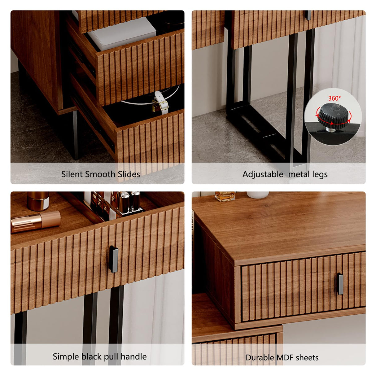 Ieejdn Vanity Desk with Mirror and Lights,Small Makeup Vanity with 5 Large Drawer, Makeup Desk with 3 Color Lighting Modes Adjustable Brightness,Dressing Table for Bedroom,Brown Ieejdn