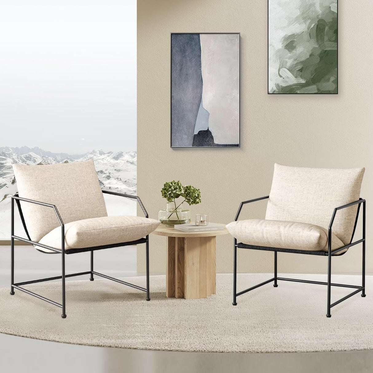 Accent Chair Living Room Chairs Accent Chairs Set of 2 Comfy Reading Chair for Bedroom Upholstered Lounge Chair Mid Century Modern Arm Chair Side Sofa Chair Armchair Waiting Room Chairs(Cream, 2) YEEFY