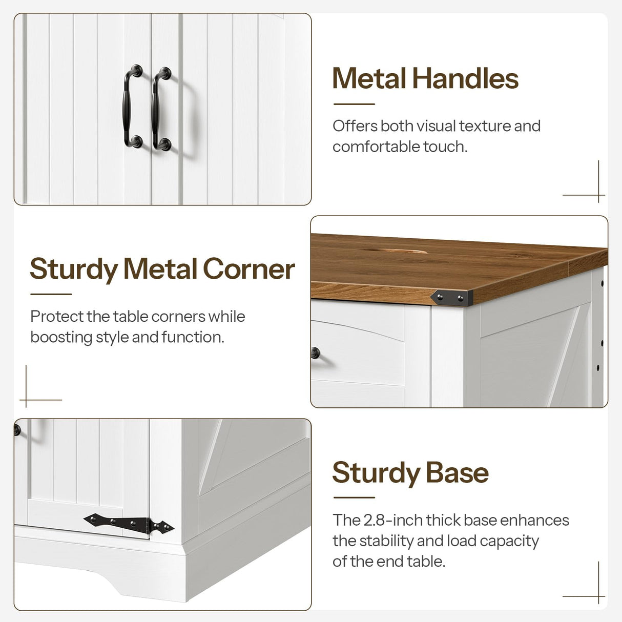 HOOBRO Farmhouse End Tables for Living Room, 23.6" Large End Table with Charging Station, Sofa Side Table with Drawer, Large Square Nightstand, Flip Top, White and Walnut WH605UBZ01 HOOBRO