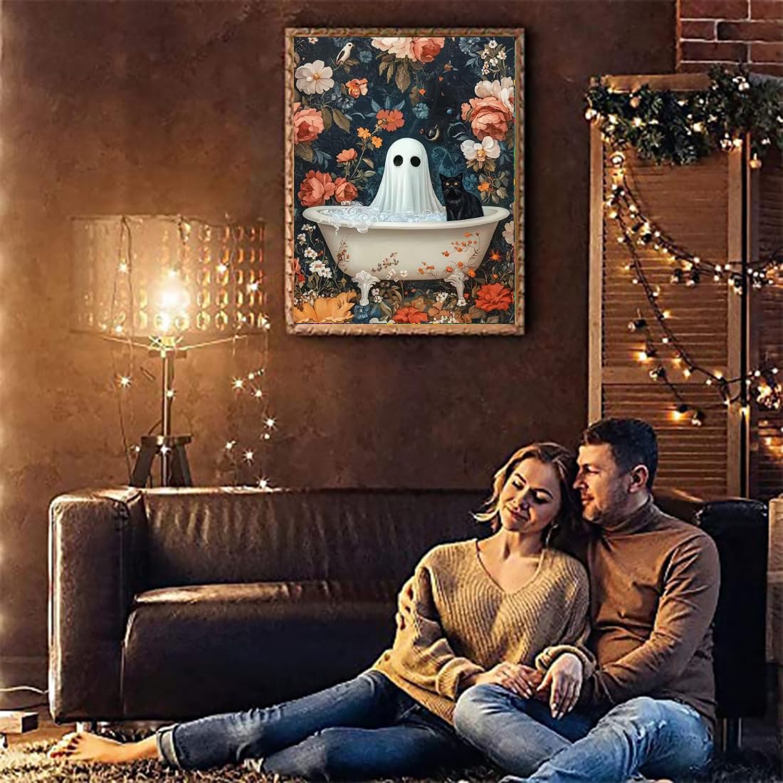 VIGEGU Ghost Black Cat Paint by Numbers Kit for Adults with Framed,Halloween Paint by Number DIY Adult Paint by Number Kits for Wall Decor 10x12in VIGEGU