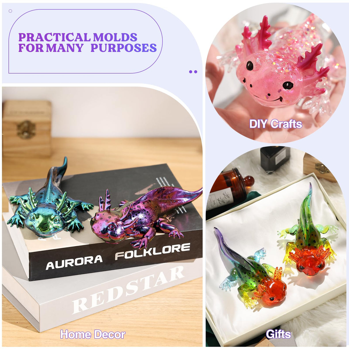 Let's Resin Large Axolotl Resin Molds Silicone, 3D Detailed Animal Silicone Molds, Flexible Effortless Demoldable Epoxy Resin Molds, Thickened Deep Epoxy Molds for Art Crafts, Gift, and Home Decor LET'S RESIN