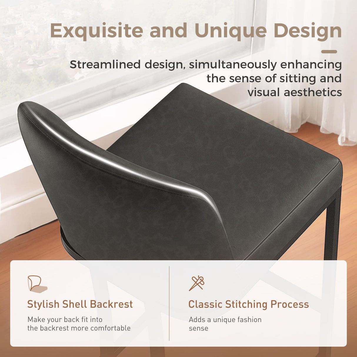 MAISON ARTS Counter Height Bar Stools with Back Set of 3 for Kitchen Counter, 24 Inch Modern Upholstered Faux Leather Barstools Farmhouse Bar Chairs Luxury Island Stools Support 330LBS, Grey MAISON ARTS