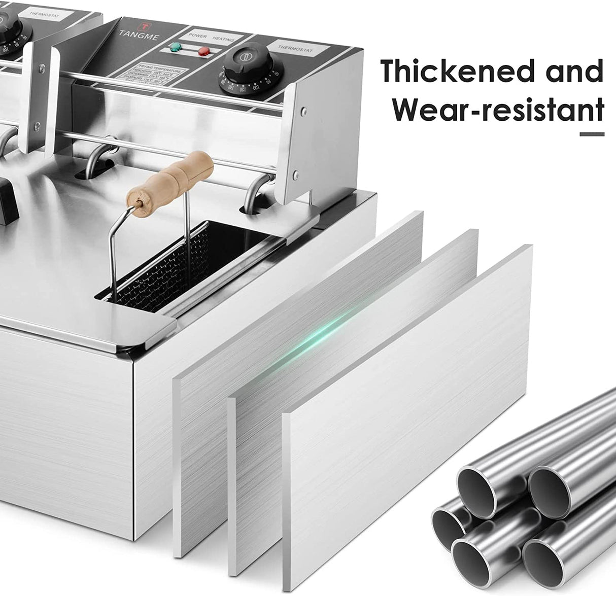 TANGME Commercial Deep Fryer, 3400w Electric Countertop Fryer with 3 Baskets, 22L/23.25Qt 1mm Thickened Stainless Steel Single Oil Fryer with Temperature Limiter for Restaurant, UL Certified TANGME