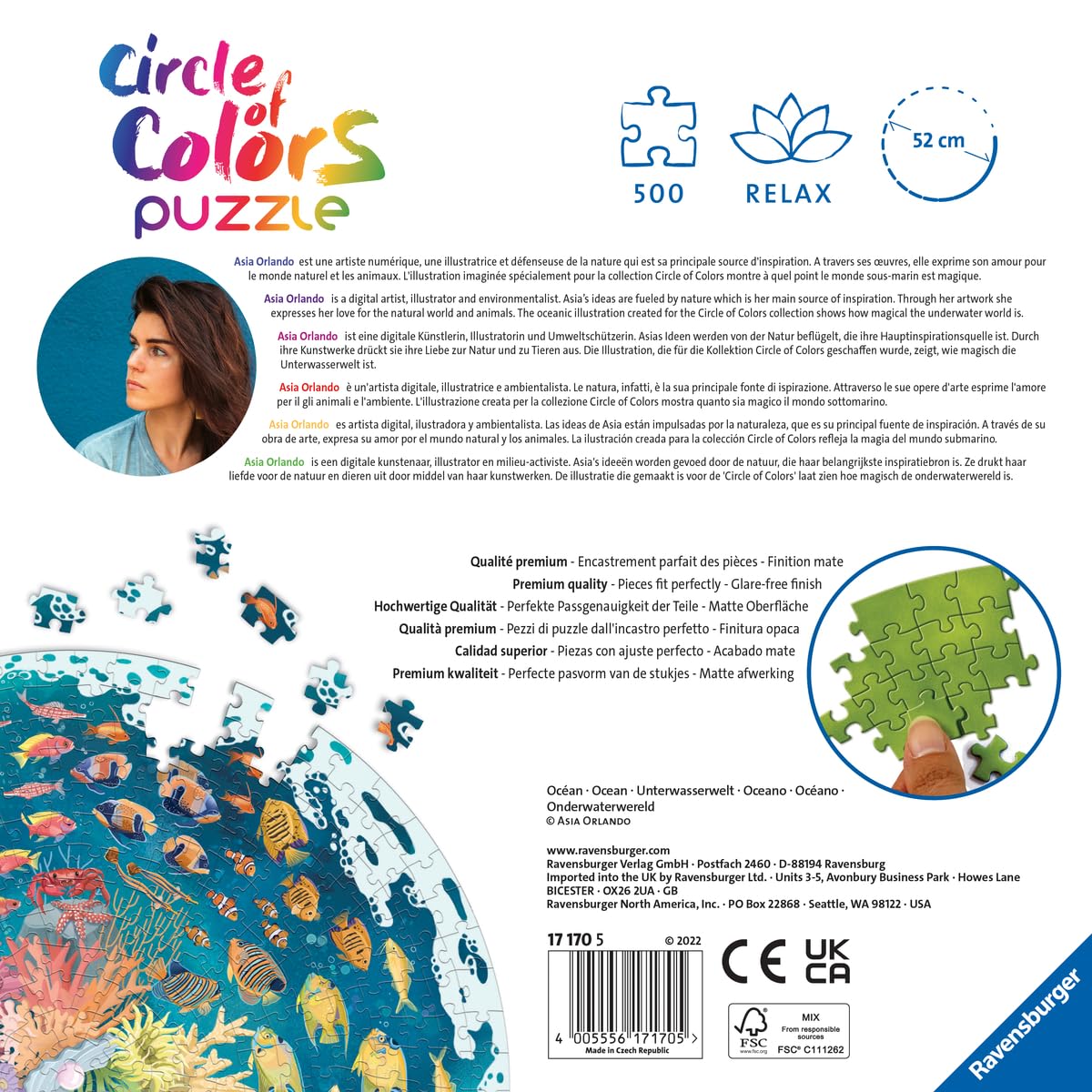 Ravensburger Circle of Colors: Ocean - 500 Piece Round Jigsaw Puzzle | Engaging Activity for Kids and Adults | Premium Quality | Sustainable Forestry Practices | FSC Certified Ravensburger