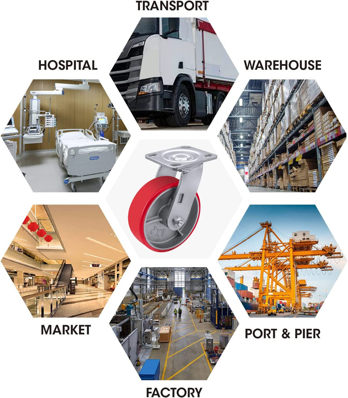 6"X 2" Heavy Duty Casters - Industrial Casters Polyurethane Caster with Strong Load-Bearing Capacity 5000 LB, Heavy Duty casters Set of 4, Widely Used in Furniture,WorkBrench,Tool Box(4 Swivel) SY America