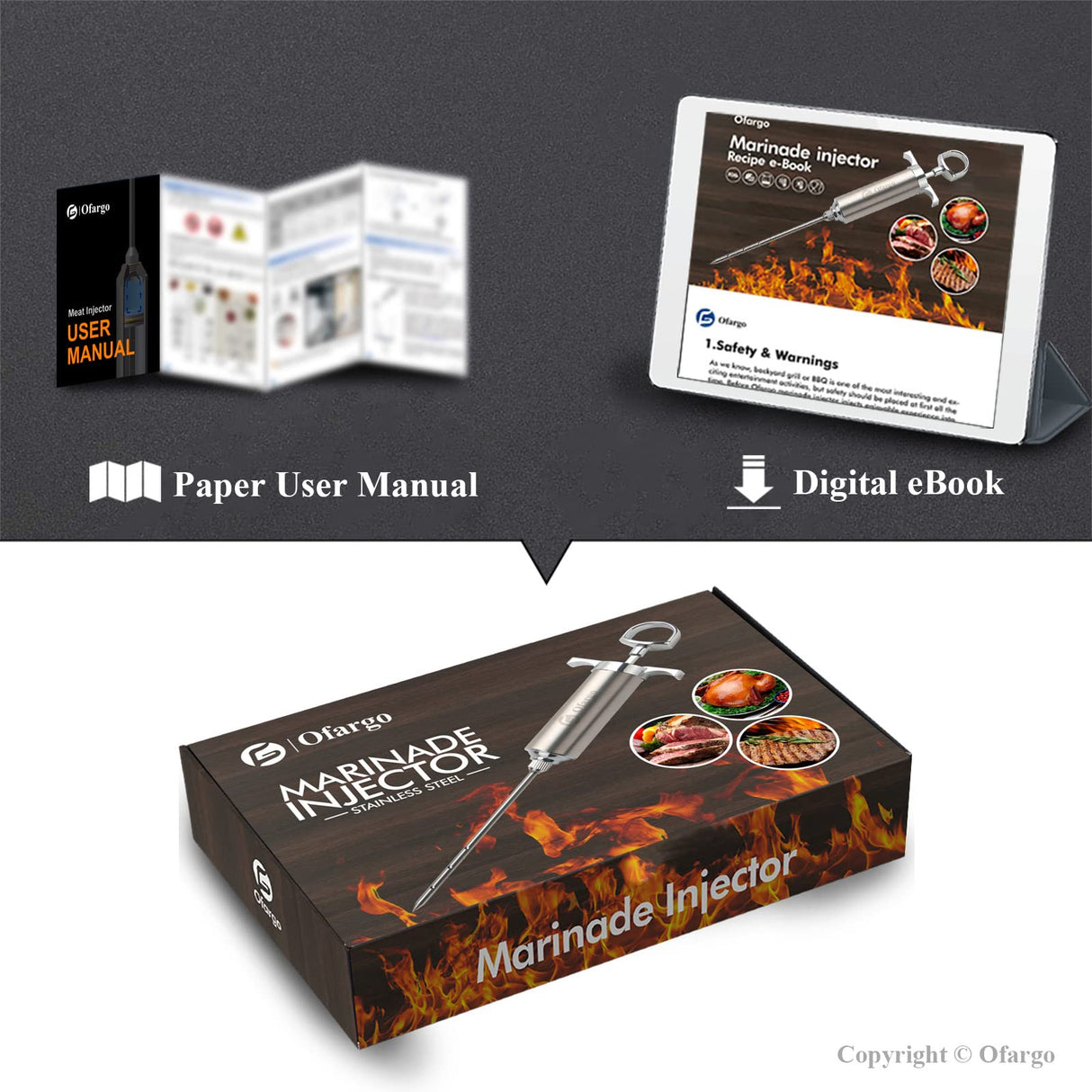 Ofargo Meat Injector, Meat Injectors for Smoking with 3 Marinade Food Injector Syringe Needles, Injector Marinades for Meats, Turkey, Brisket; 2-oz Capacity Ofargo