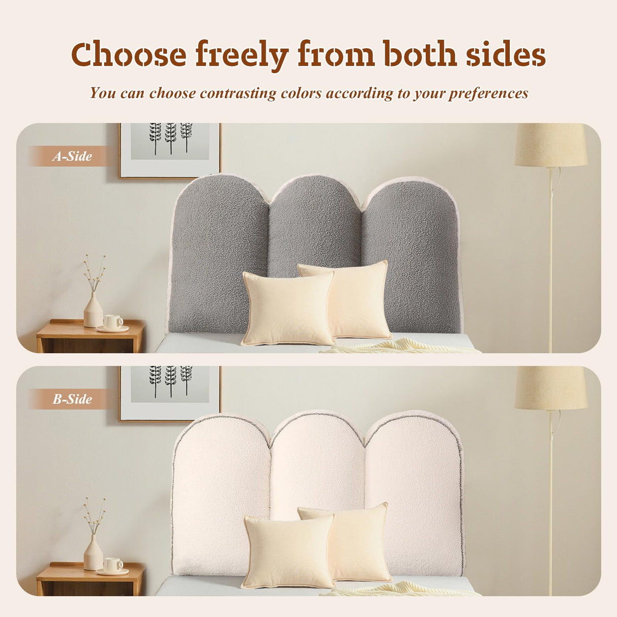 Ziihome Upholstered Tufted Headboard Pillow - Ultra Thick, Movable, Double Color Design for Twin & Queen Bed Ziihome